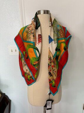 Dolce & Gabbana Marco Polo Silk Road Silk Scarf Dragon Print Made in Italy